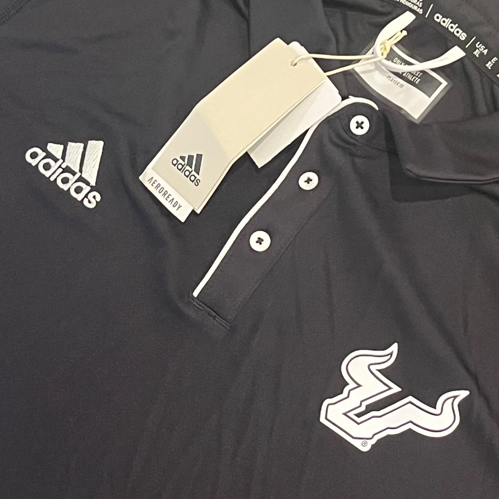 Adidas Polo Shirt Mens XL Black USF South Florida Bulls Aeroready New